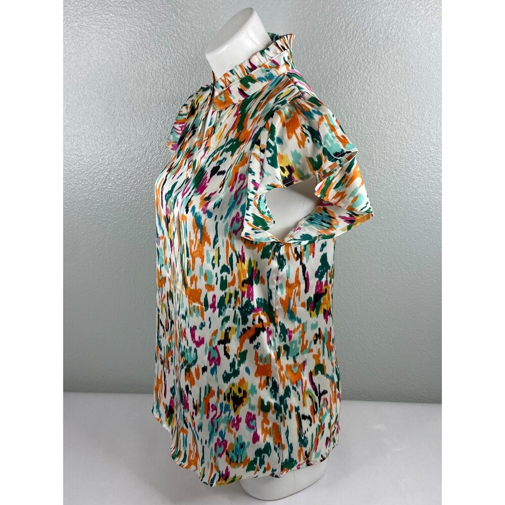 Multi Color Abstract Women Medium Blouse V Neck Casual NWT - Picture 4 of 9